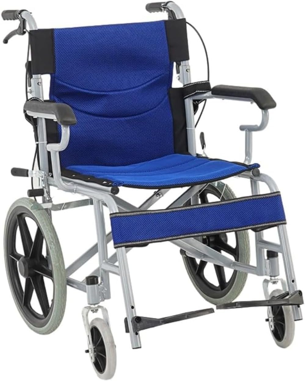 折りたたみ車椅子 軽量 介助型 耐荷重100kg 背折れ 透気性 青